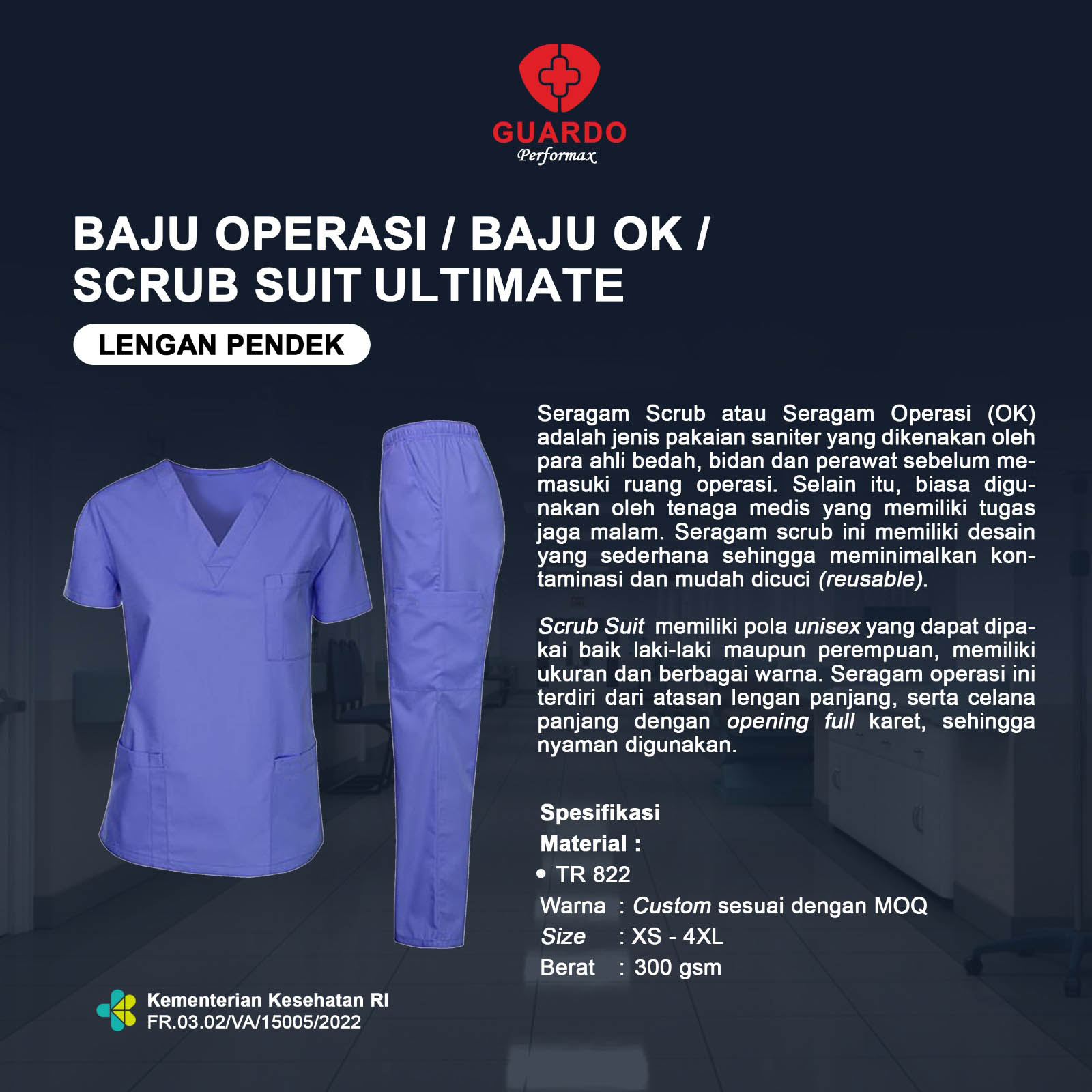 Baju OK / Baju Perawat / Scrub Suit - Classic Lengan Pendek